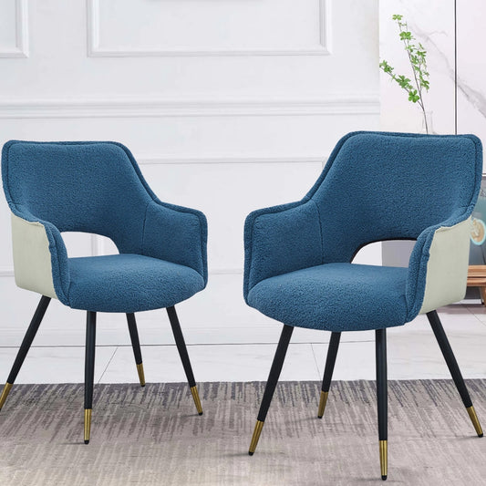 Eden 23 Inch Modern Dining Chair, White Fabric, Blue Metal Legs, Set of 2 By Casagear Home