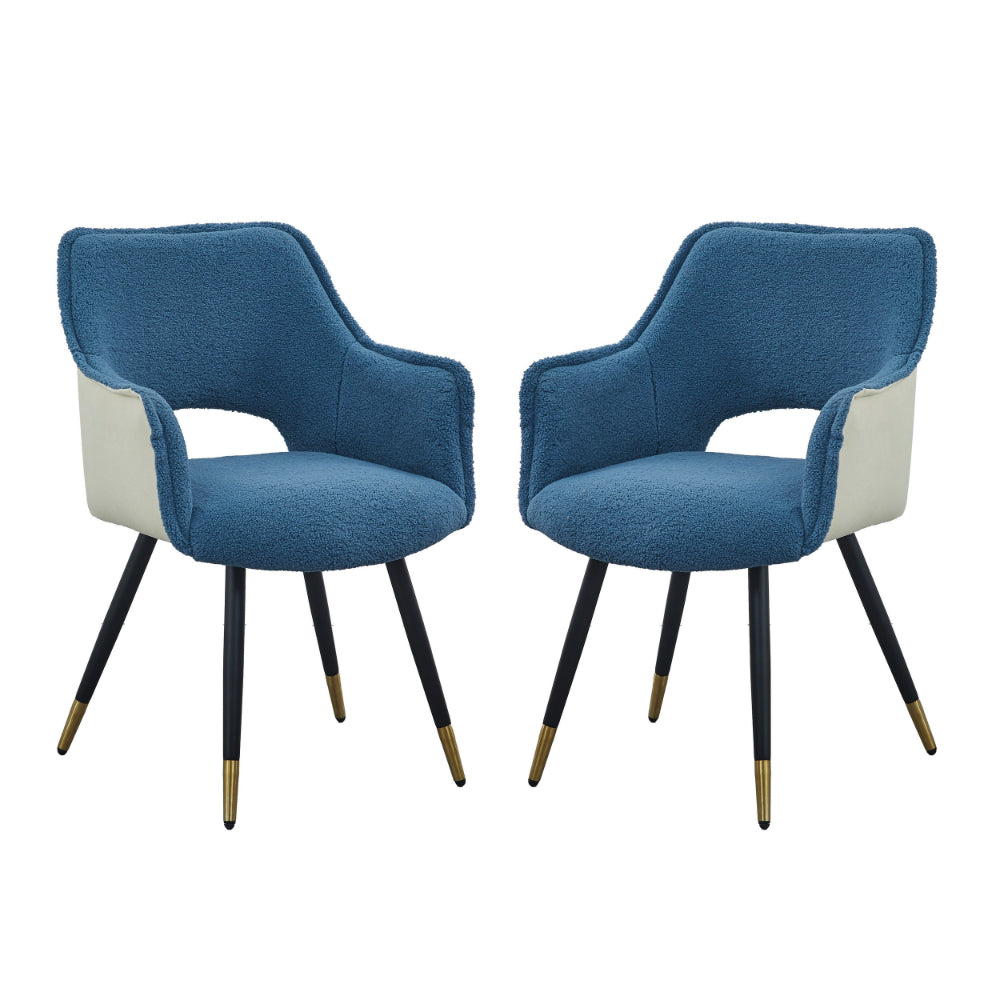 Eden 23 Inch Modern Dining Chair White Fabric Blue Metal Legs Set of 2 By Casagear Home BM284778