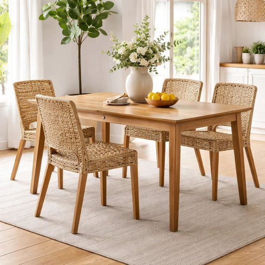Dining Chair | 21" | Rattan Back | Wood Frame | Natural Brown