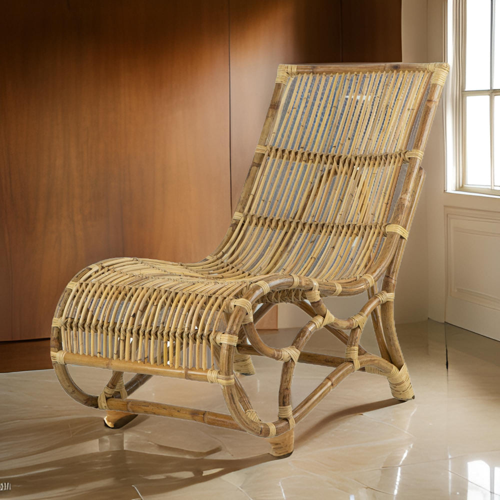 Lounge Chair | 35" | Retro Style | Rattan | Natural Brown