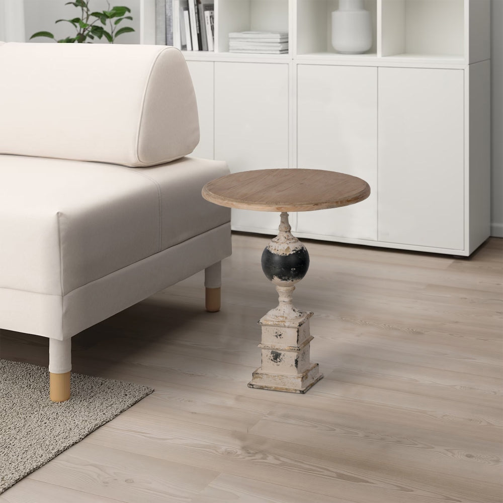 Side Table | 23" | Round Pedestal | Classic Wood | Ivory