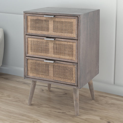Cae Dresser Chest | 28" | 3 Drawers | Rattan Panel | Dark Gray