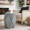 Accent Table Stool | 18" | Hexagonal | Diamond Design | Blue White