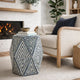 Accent Table Stool | 18" | Hexagonal | Diamond Design | Blue White