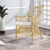 23 Inch Rattan Dining Armchair White Fabric Padded Seat Natural Brown By Casagear Home BM284802