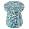 Ivy 16 Inch Round End Side Table Bamboo Platform Mosaic Blue White By Casagear Home BM284817