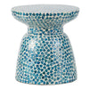 Ivy End Table | 16" | Round Bamboo | Mosaic Design | Blue White
