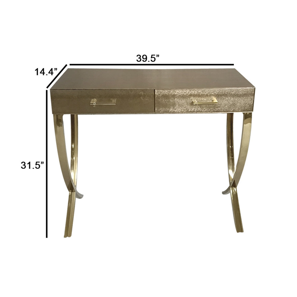 39 Inch Sofa Console Table 2 Drawers Vegan Faux Leather Champagne Gold By Casagear Home BM284909