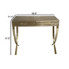 39 Inch Sofa Console Table 2 Drawers Vegan Faux Leather Champagne Gold By Casagear Home BM284909