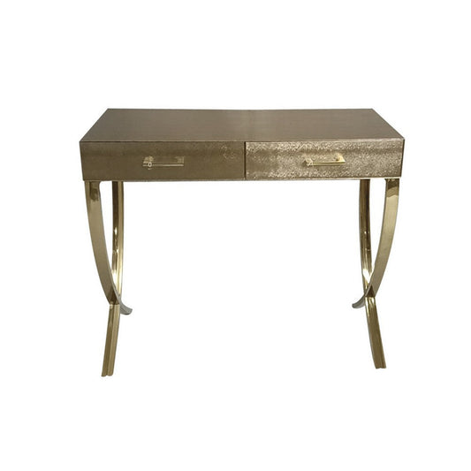 39 Inch Sofa Console Table, 2 Drawers, Vegan Faux Leather, Champagne Gold By Casagear Home