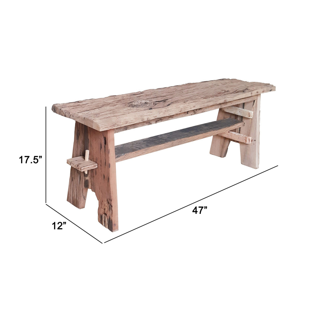 Ally 47 Inch Accent Dining Bench, Farmhouse Wood Sawhorse Base, Brown By Casagear Home