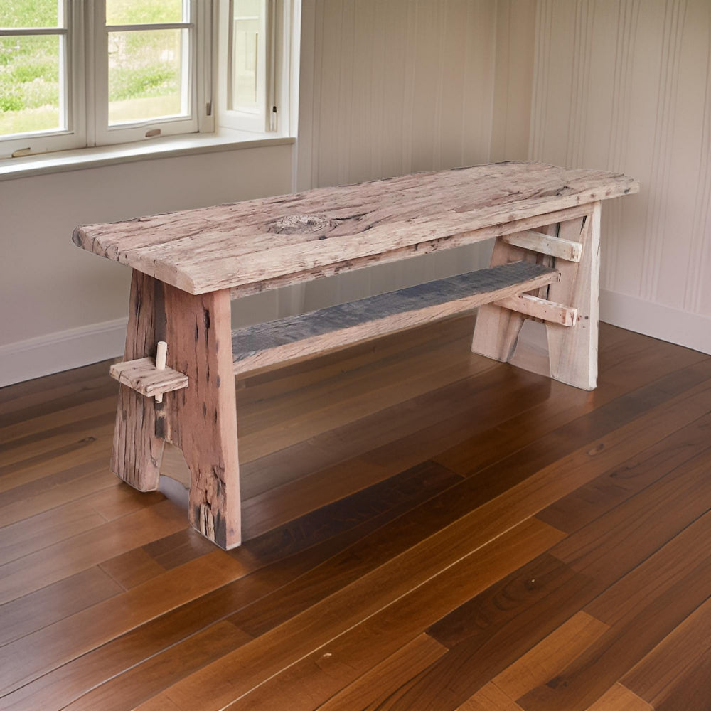 Ally Dining Bench | 47" | Farmhouse Sawhorse Base | Brown