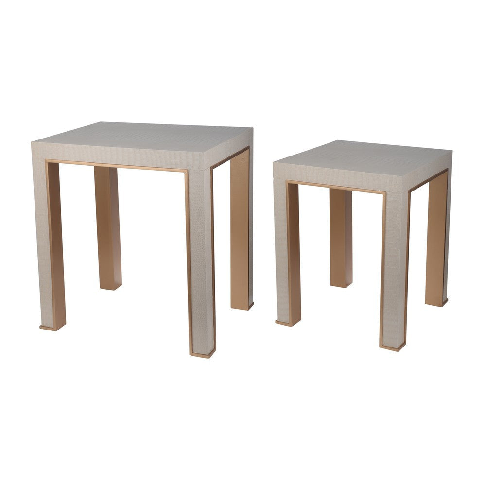 25, 22 Inch Side End Tables, Faux Leather Upholstered, Set of 2, Beige By Casagear Home