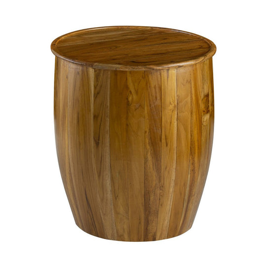 Side Table | 25" | Round | Mango Wood | Barrel Shape | Brown