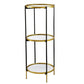 Ara 39 Inch Round 3 Tier Shelf Metal Mirrored Glass Shelves Black Gold By Casagear Home BM284919