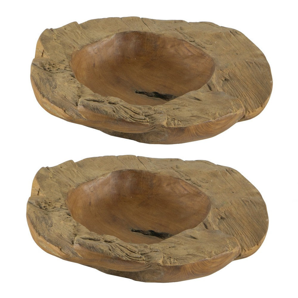 Teak Table Bowls | Set of 2 | Natural Edge | Decorative | Brown