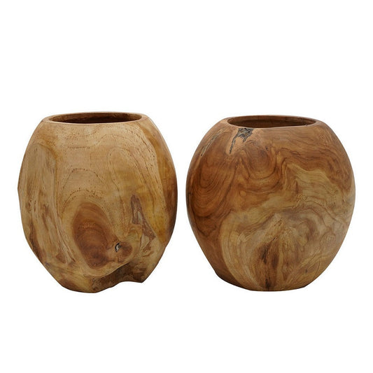 Set of 2 Decorative Teak Wood Table Bowls, Accent Piece, Brown FInish By Casagear Home