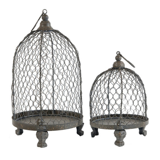 Set of 2 Hanging Candle Holders, Wire Mesh, Vintage Inspired Bronze Iron By Casagear Home