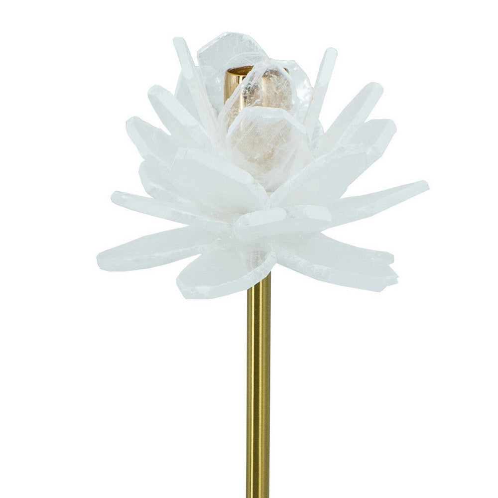 Sel 14 Inch Candle Holder with Modern Selenite Stone Accent Gold and White By Casagear Home BM284960