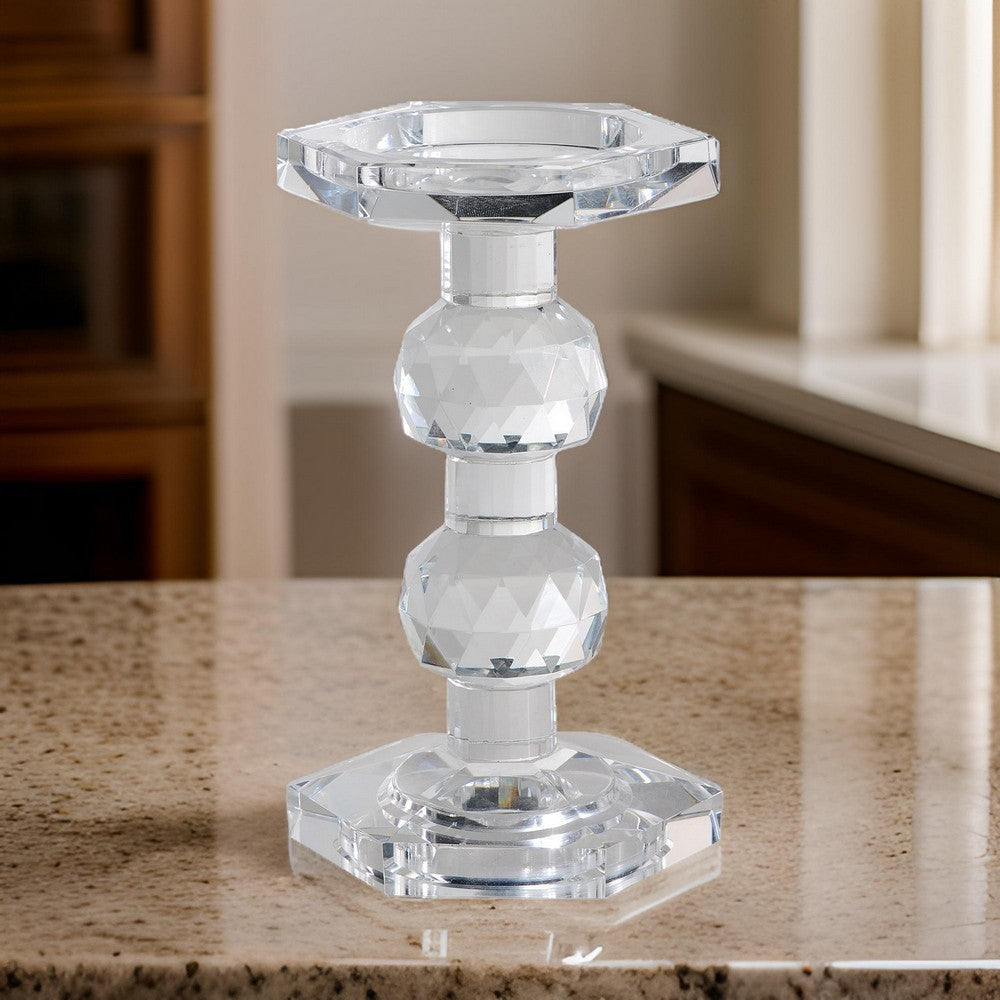 Pillar Candle Holder | 7" | Crystal Glass | Clear
