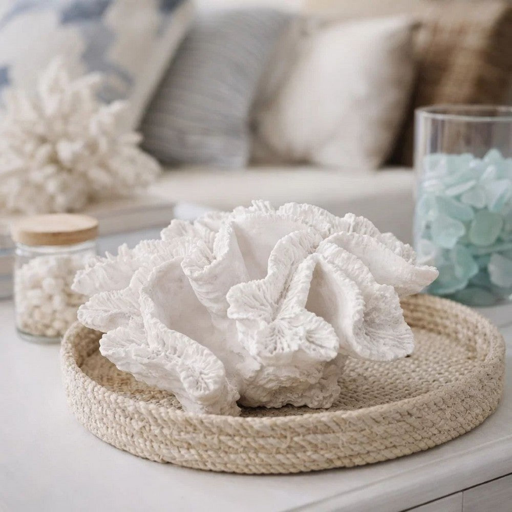 Lily Table Figurine | 9" | Faux Coral | Textured Polyresin | White