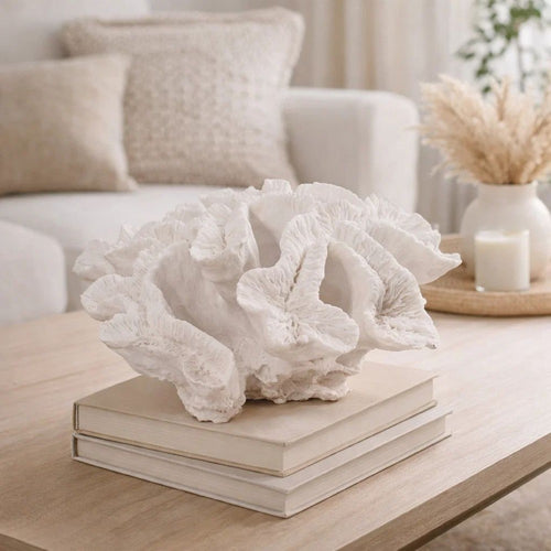 Lily Table Figurine | 9" | Faux Coral | Textured Polyresin | White