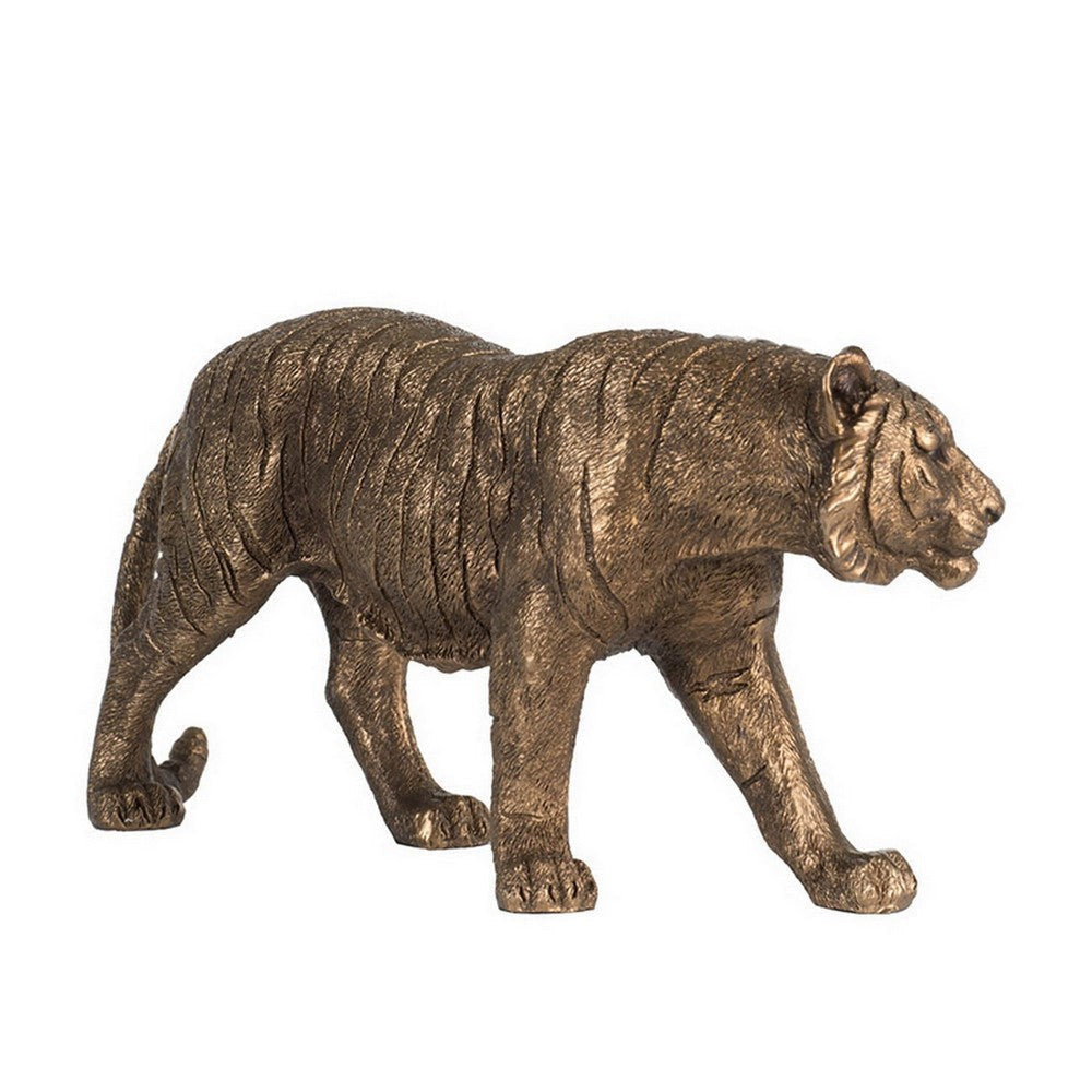 Don 12 Inch Stalking Tiger Accent Figurine Tabletop Decor Brown Polyresin By Casagear Home BM284977