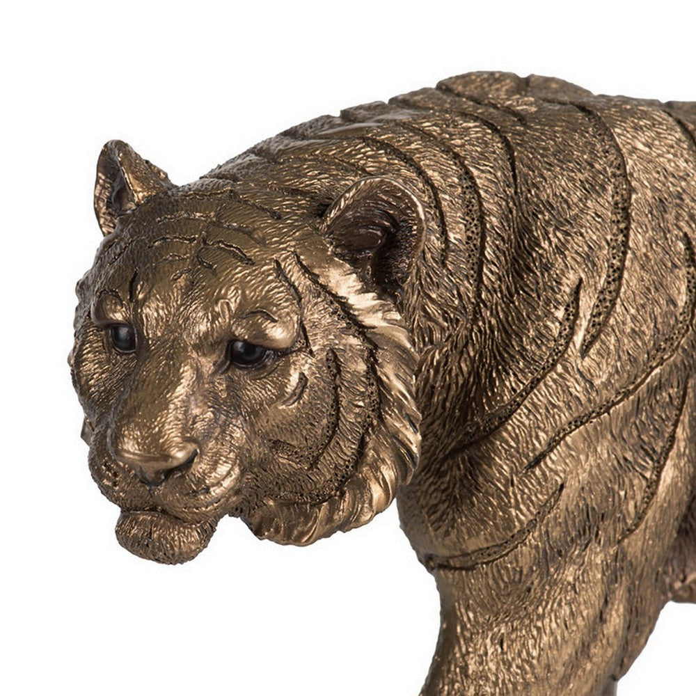 Don 12 Inch Stalking Tiger Accent Figurine Tabletop Decor Brown Polyresin By Casagear Home BM284977