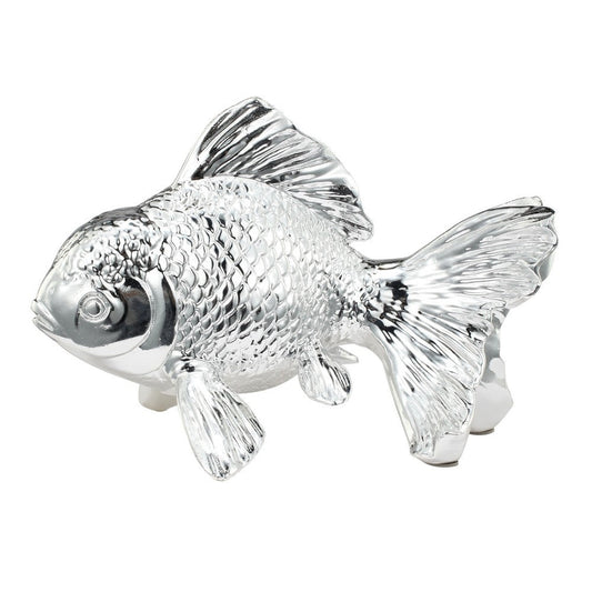 Don 10 Inch Goldfish Accent Figurine, Tabletop Decor, Chrome Finished Resin By Casagear Home