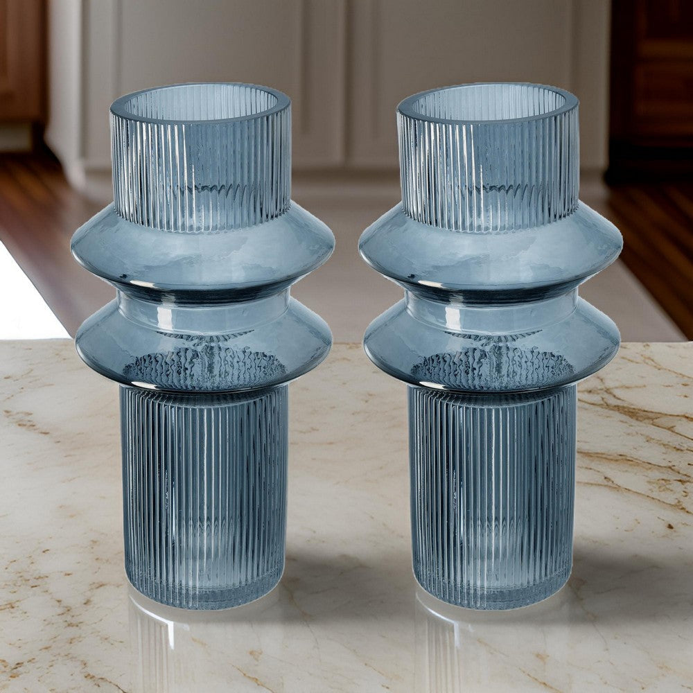 Rae Glass Vases | Set of 2 | Tall Cylinders | Smokey Blue Clear