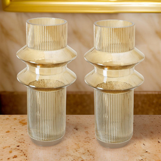 Rae Glass Vases | Set of 2 | Tall Cylinders | Amber Yellow Clear