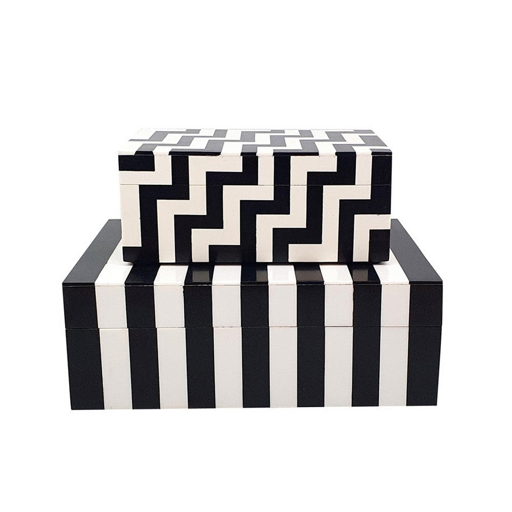 Anya Set of 2 Accessory Boxes Multipurpose Lidded Storage Black White By Casagear Home BM284997