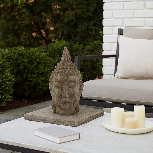 Buddha Head Sculpture | 12" | Polyresin | Calming Accent | Brown