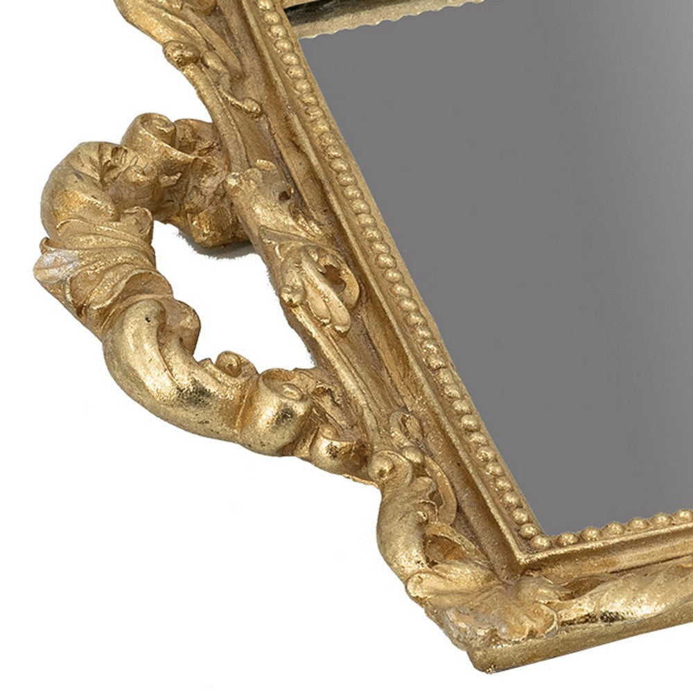 Serving Tray | 16’’ | Mirrored Bottom | Carved Gold Frame BM285017