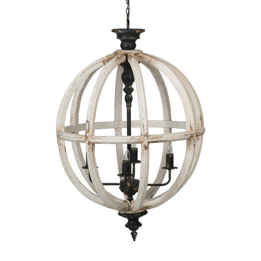 Chandelier | 24" | 4 Light | Fir Wood Iron Frame | Antique White