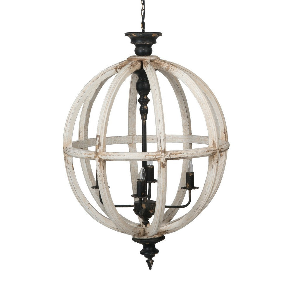 Chandelier | 24" | 4 Light | Fir Wood Iron Frame | Antique White