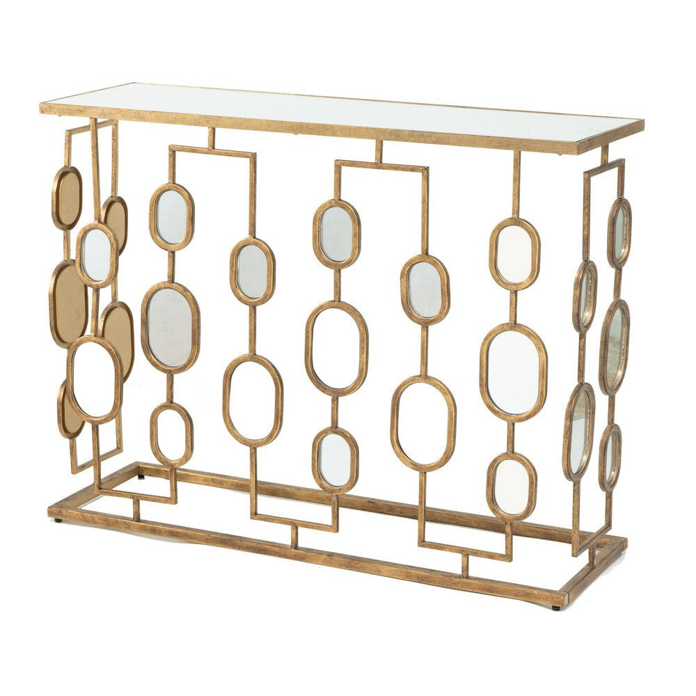 Console Table | 39" | Iron | Mirror Top | Rustic Gold