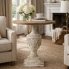 Side Table | 31" | Round Fir Wood | Engraved | Antique White