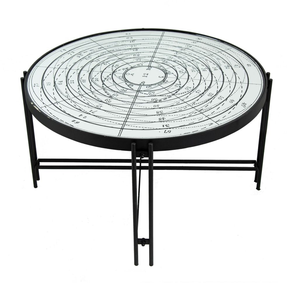 Coffee Table | 32" | Mirror Top | Compass Design | White Black