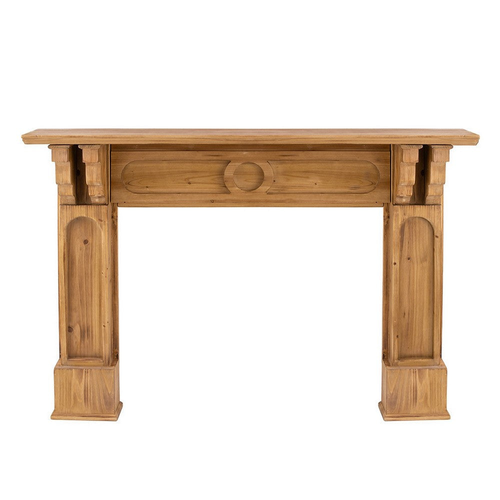 55 Inch Wall Mount Wood Mantel Shelf Intricate Molded Design Natural Brown By Casagear Home BM285042