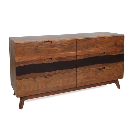 Hedy Dresser | 59" | 6 Drawer | Acacia Wood | Brown Finish