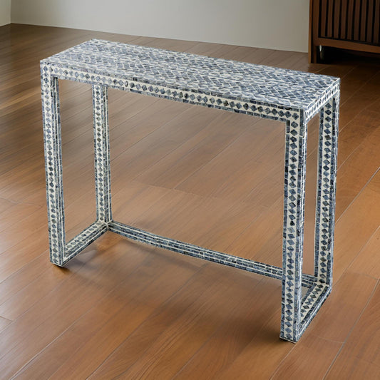 36 Inch Accent Console Table, Capiz Shell Inlay, Rectangular, Gray By Casagear Home