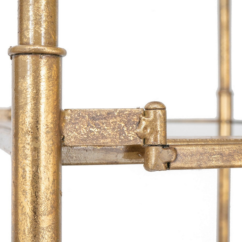 71 Inch Shelf, 6 Tier Design, 5 Mirrored Glass Shelves, Iron Frame, Gold Finish