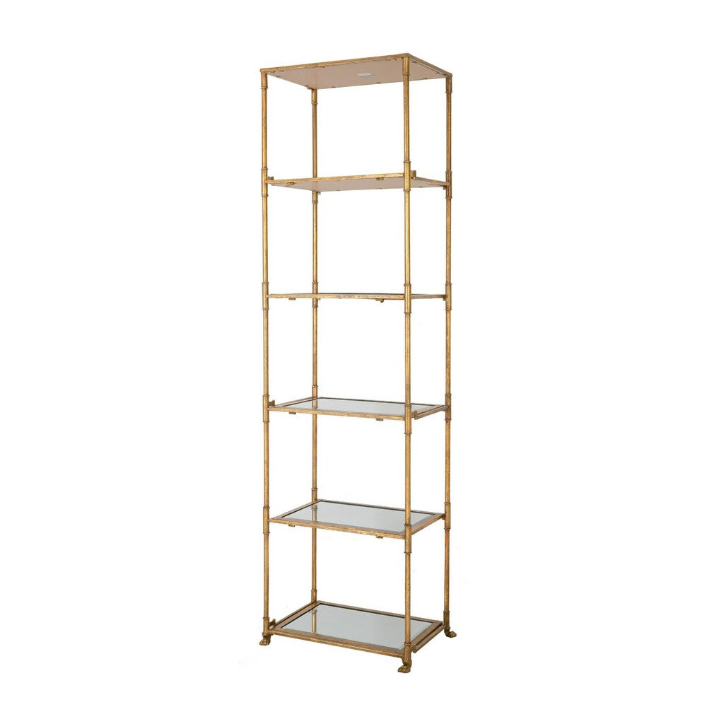 Wall Shelf | 71" | 6 Tier | Glass Shelves | Iron Frame | Gold