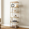 71 Inch Shelf, 6 Tier Design, 5 Mirrored Glass Shelves, Iron Frame, Gold Finish
