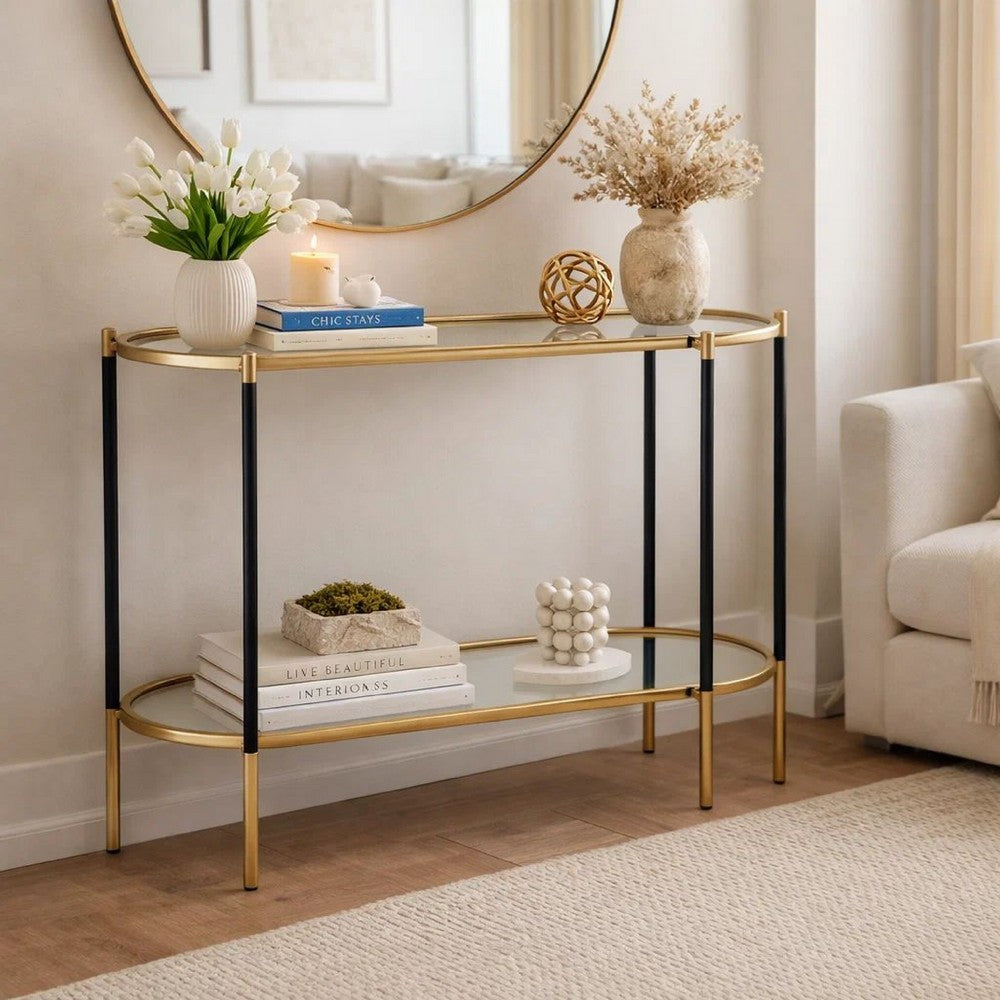 Console Table | 30" | Oblong | Mirror Top | Black Gold