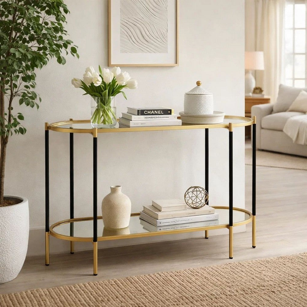 Console Table | 30" | Oblong | Mirror Top | Black Gold