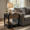 Rosette 22 Inch Side End Table, Natural Brown Rattan Front Drawer, Open Shelf, Black Mango Wood Frame By The Urban Port