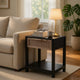 Rosette 22 Inch Side End Table, Natural Brown Rattan Front Drawer, Open Shelf, Black Mango Wood Frame By The Urban Port