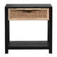 Rosette 22 Inch Side End Table, Natural Brown Rattan Front Drawer, Open Shelf, Black Mango Wood Frame By The Urban Port